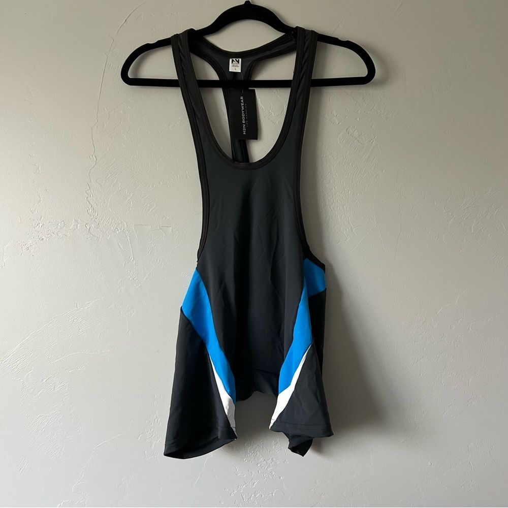 N2N Bodywear Stealth Wrestling Singlet Low Cut Black Blue White Size Large NWT